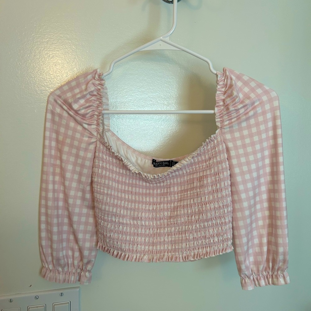 Nasty Gal Pink Gingham Top